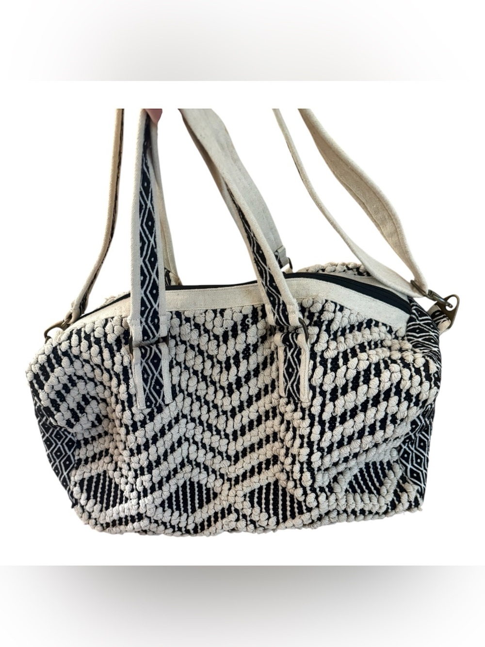 Panache Woven Black and Cream Boho large Tote Bag